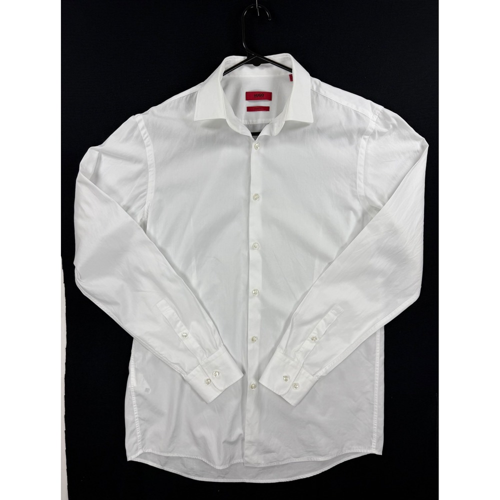 HUGO by HUGO BOSS Men's White 100% Cotton Sharp Fit Dress Shirt 15.5/L 34/35